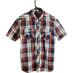 Southpole Mens Red & Navy Plaid Short Sleeve Shirt Button-Down Size M